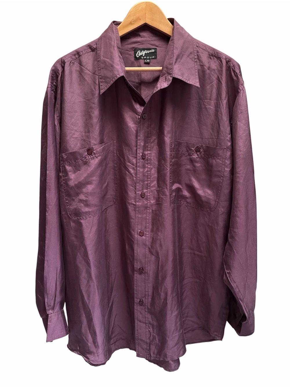 Vintage California Group Silk Button Down Shirt L Dark Purple Business Casual